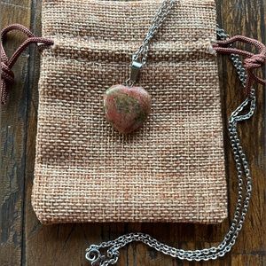 Unakite Crystal Heart with Stainless Steel Chain Unakite Necklace